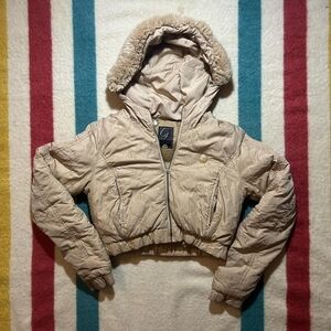 Beige Hooded Puffer Jacket